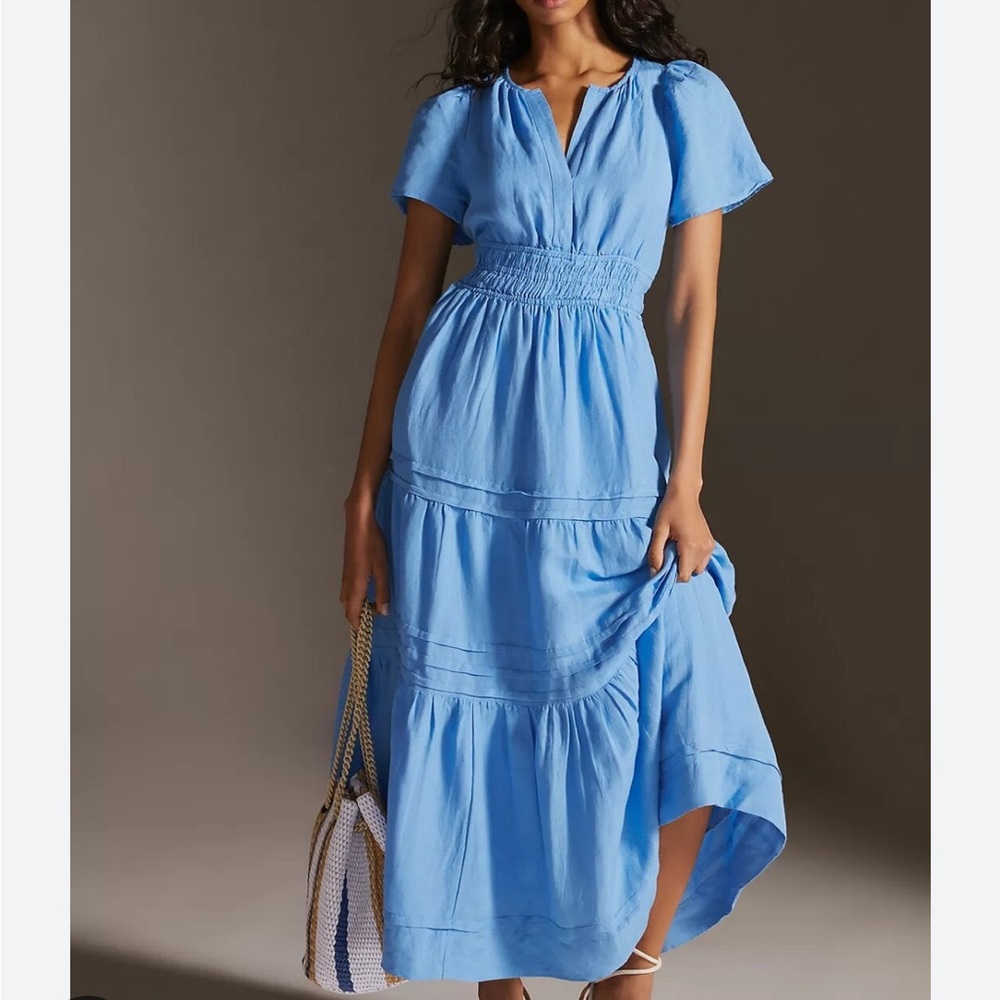 Anthropologie The Somerset Maxi Dress Linen Edition Size Large Boho Cottage